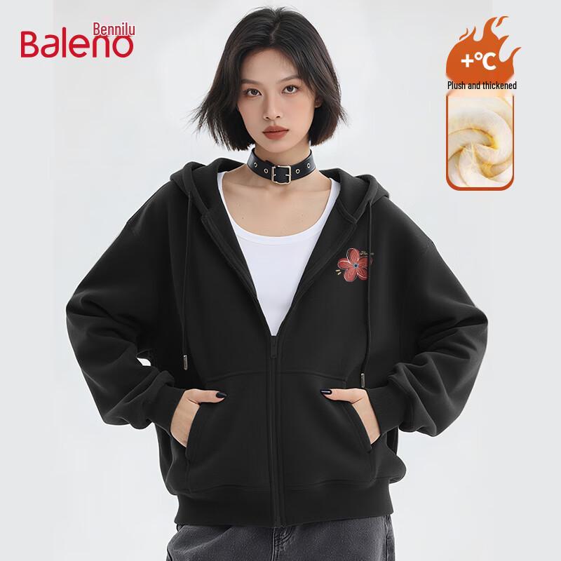 Baleno Women's Trendy Fleece-Lined Star & Floral Hoodie Jacket