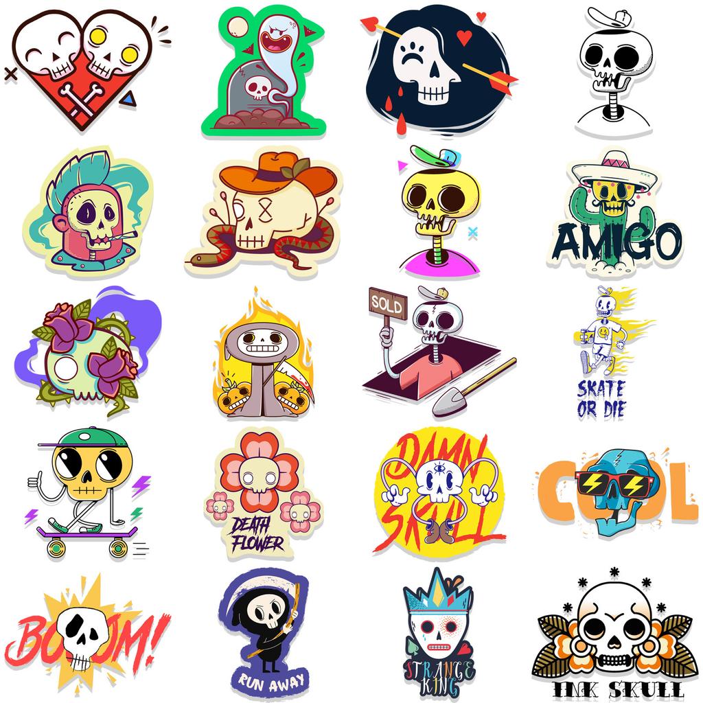 46PCS Cartoon Cute Skeleton Graffiti Sticker Luggage Pen Guitar Notebook Characters Guitar Waterproof Halloween Sticker Hot Item