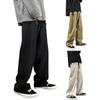 Мужские брюки-карго свободного кроя, однотонные, винтажные, в японском стиле, в уличном стиле, с широкими штанинами и прямыми карманами, для улицы, для отдыха на природе