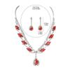 Luxury Sparkling Diamond Super Beautiful Necklace Earrings Set, Bridal Jewelry, Red Water Drop Pendant Earrings Two-piece Set