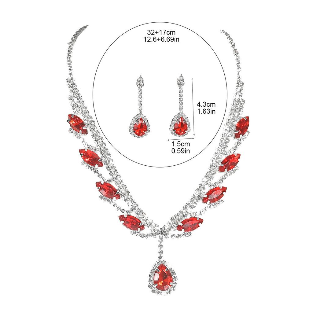 Luxury Sparkling Diamond Super Beautiful Necklace Earrings Set, Bridal Jewelry, Red Water Drop Pendant Earrings Two-piece Set