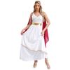 Women's Ancient Greek Roman Queen Costume Halloween Cosplay Gold Trims Toga Dress