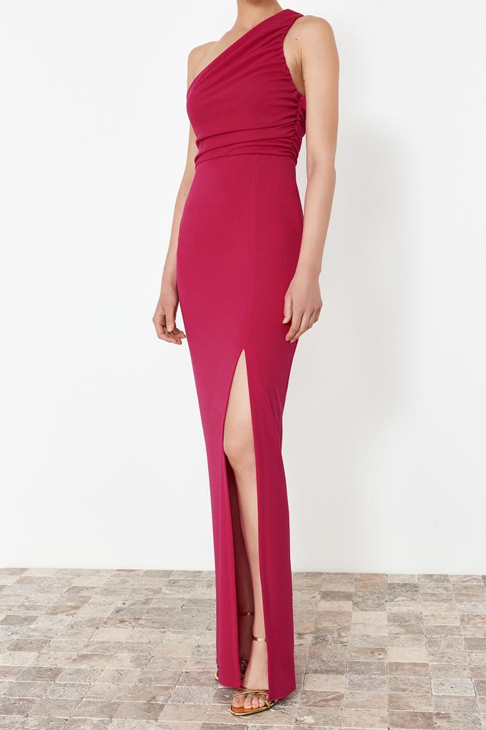 Women's Fashion New Evening Dress & Graduation Dress Black Fitted Single Sleeve Knitted Long Evening Dress