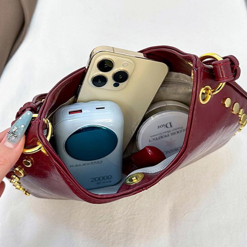 Сумка на плечо для женщин, панк-сумка под мышкой с заклепками, клатч из ПУ кожи с заклепками, модная сумка-хобо для работы, путешествий, шопинга CLE