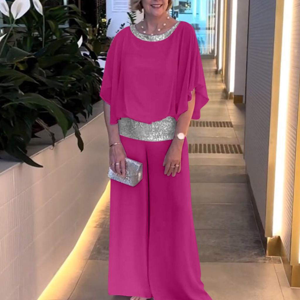 Женская модная однотонная рубашка с короткими рукавами и блестками с принтом и широкими брюками, брючные костюмы