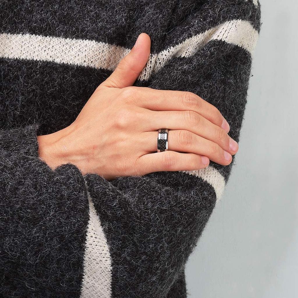 Классическое мужское кольцо 8 мм, титановое кольцо из нержавеющей стали, инкрустация, черное, синее кольцо из углеродного волокна, свадебные украшения, рождественский подарок, аксессуары