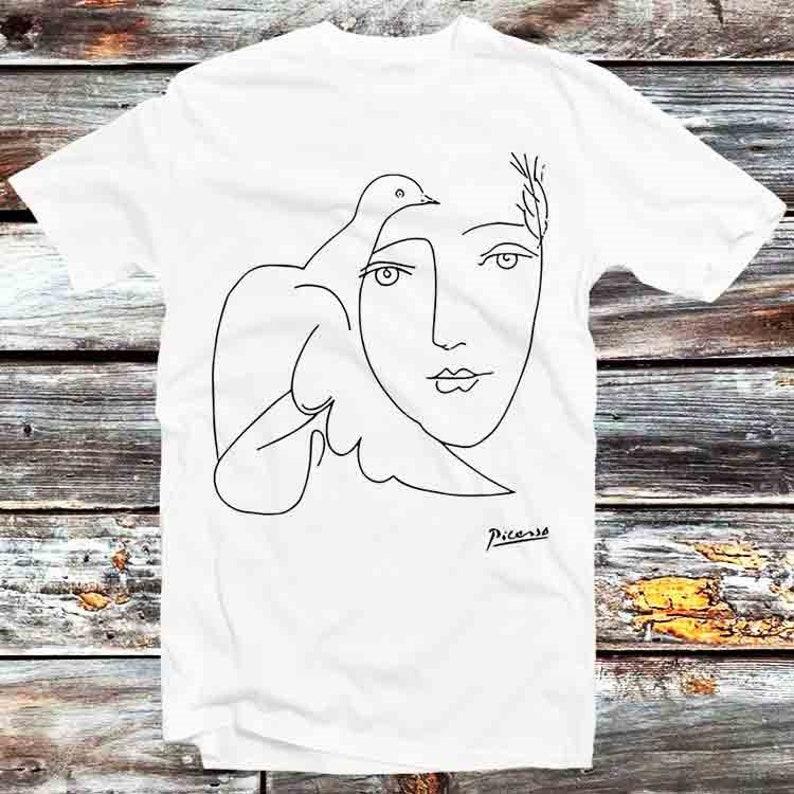 230 г/м² 100% хлопок One Line Picasso Fearless Art Drawing футболка винтажная ретро крутой подарок мужская женская унисекс мультфильм аниме топ футболка B856