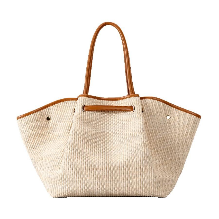 Women European American Style Wing Dumpling Handbag Large Capacity Tote Bag Commuter Versatile Hand-woven Straw Bag for Women