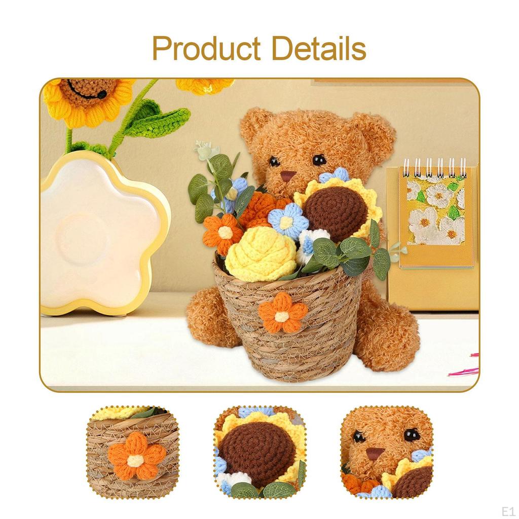 Crochet Flower Bear Knitted Crafts Gifts for Wife Girlfriend Home Decoration Cartoon