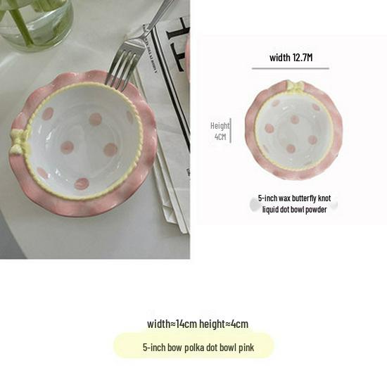 Корейский милый набор керамической тарелки и пиалы с кружевом и бантом для десертов и тортов