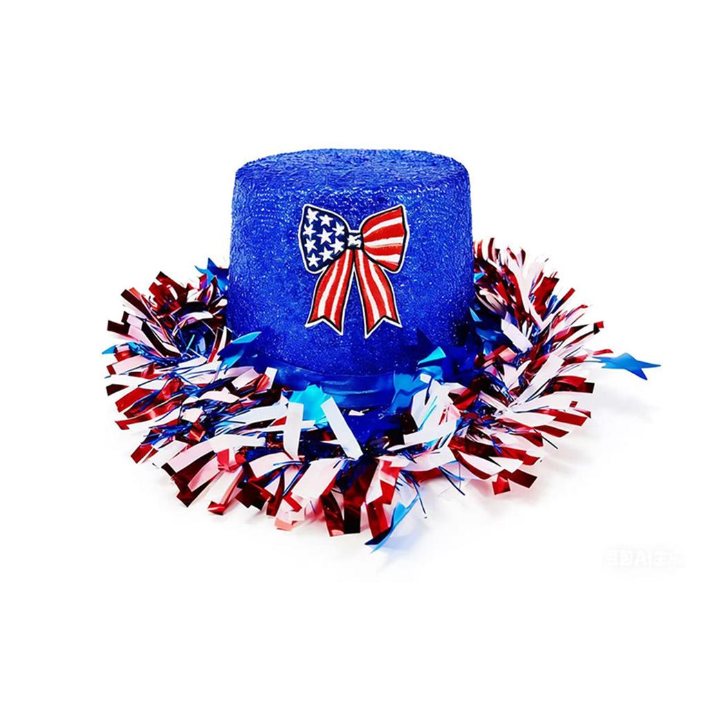 Patriotic Women s Fourth of July Sequin Top Hat with Stars and Stripes - Red White and Blue Party Accessory for Independence