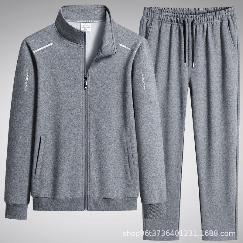 Большой спортивный повседневный хлопковый костюм-двойка на весну/осень с воротником-стойкой и модным принтом