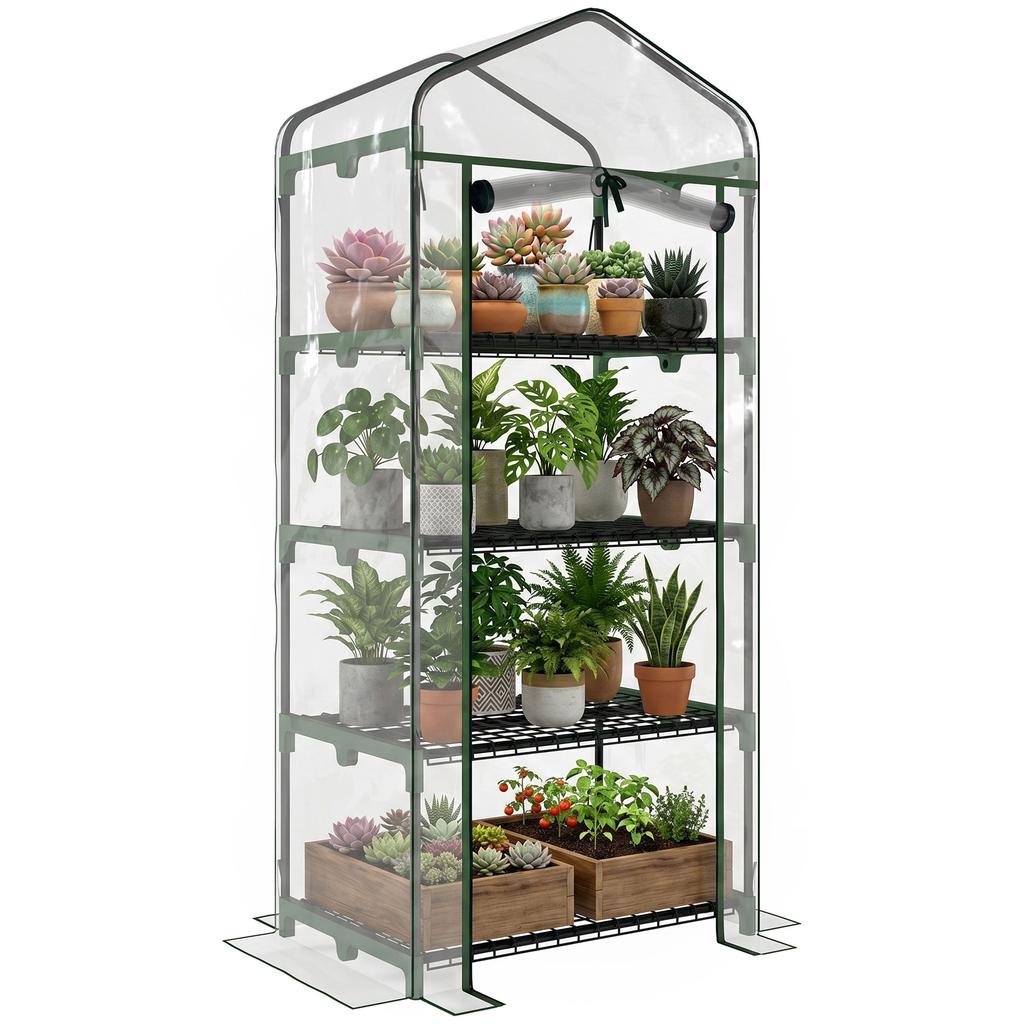 Compact Balcony Greenhouse with 4 Shelves and Clear PVC Cover. 70x50x160cm