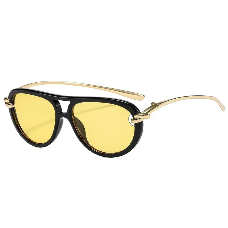 Популярные Модные Солнцезащитные Очки Авиаторы с Двойной Переносицей Женские Роскошный Брендовый Дизайнерский Аксессуар Овальные Солнцезащитные Очки с Пустотами Uv400 Мужские Очки