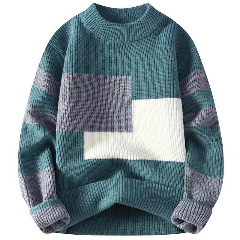 Классический свитер с круглым вырезом, дизайн color block, пуловер для мужчин