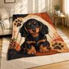 Dachshund Puppy Paw Prints Coral Fleece Blanket Dog Decor