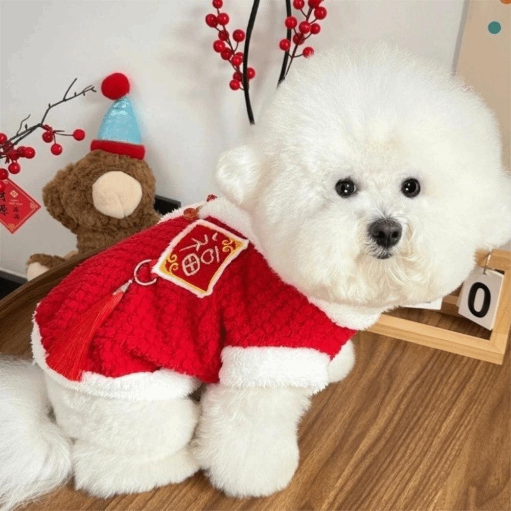 Chinese Knot Buttons Dog New Year Clothes Soft Dog Fleece Vest Embroidered Comfortable Pet Tang Suit for Cats and Dogs
