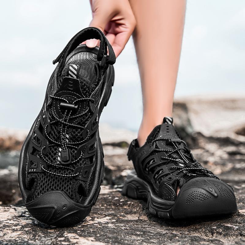 Модные летние мужские сандалии, популярные дышащие мужские сандалии, повседневные уличные мужские сандалии, нескользящие пляжные сандалии, полые туфли, обувь