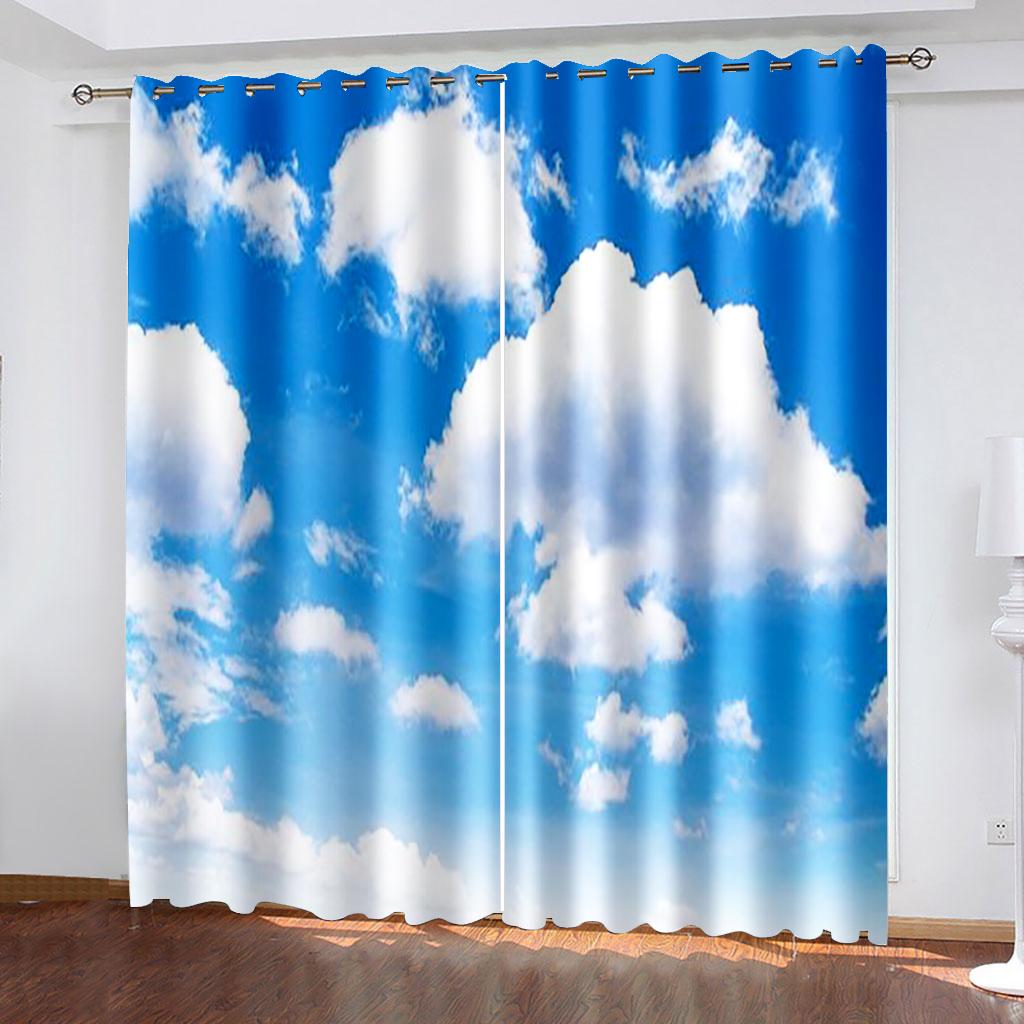 Серия «Голубое небо и белые облака», дешевые солнцезащитные шторы для гостиной, спальни, украшение для дома, 2 шт. крючков, дырокол