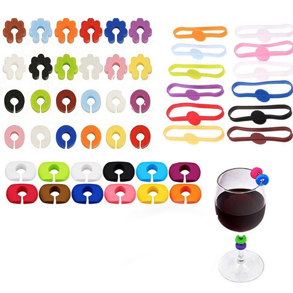 Набор многоразовых силиконовых маркеров для бокалов для вина и коктейлей ярких цветов, подходит для вечеринок и мероприятий