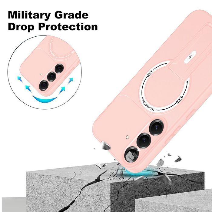 Coque pour Samsung Galaxy S26, Protection Silicone avec Support et Cercle Magnétique - Rose