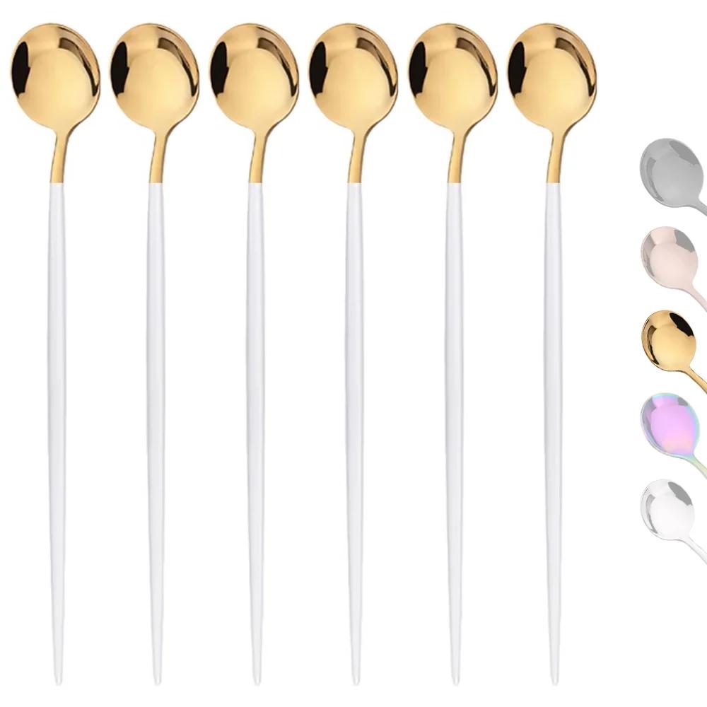 6 шт. Ложки для перемешивания кофе Набор столовых приборов Посуда Ложки для чая Сок Черное золото Посуда Ложка с длинной ручкой для мороженого Кухонные инструменты