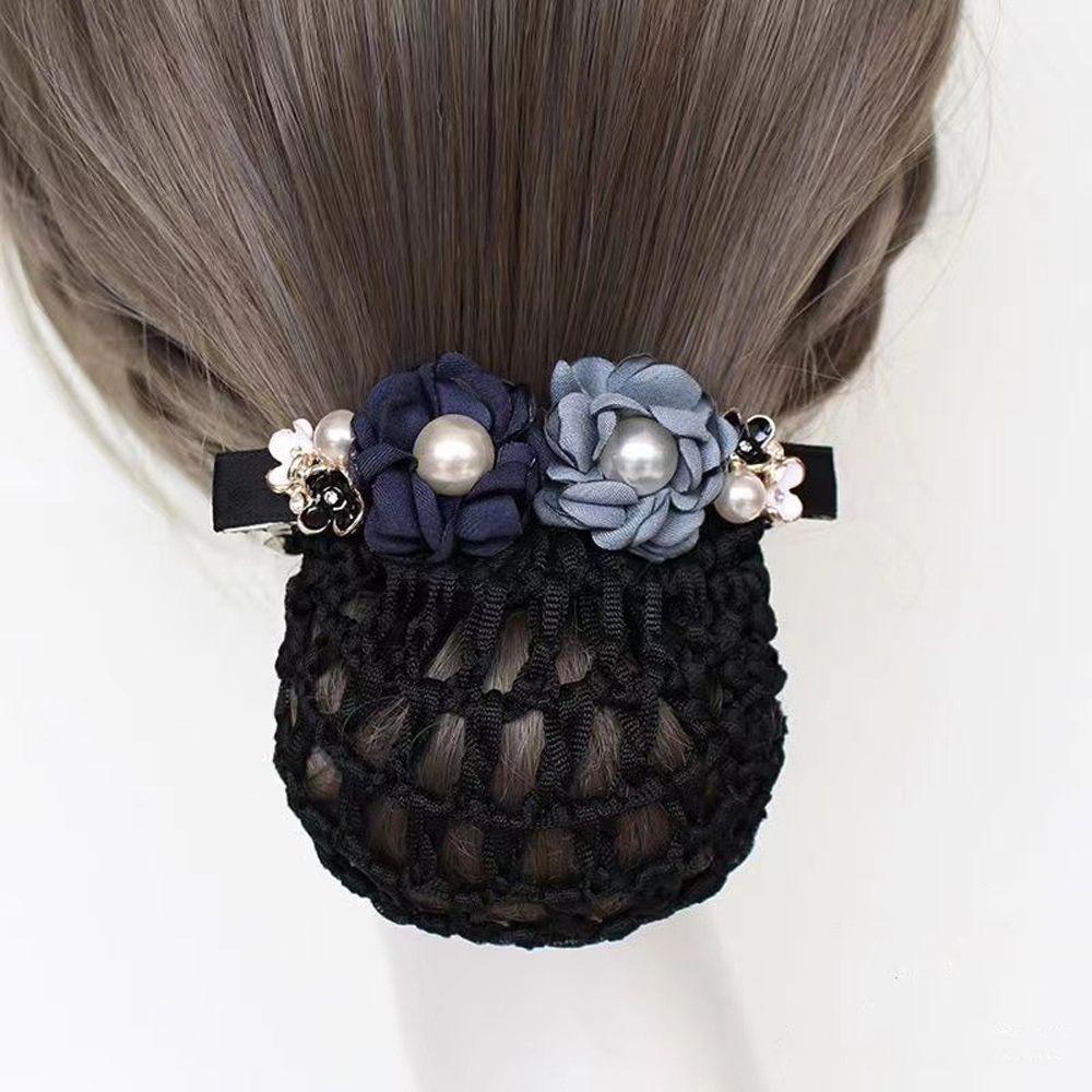 Simple Pearl Flower Cloth Headdress Hairnet Mesh Snood Korean Style Headwear Women Spring Clip