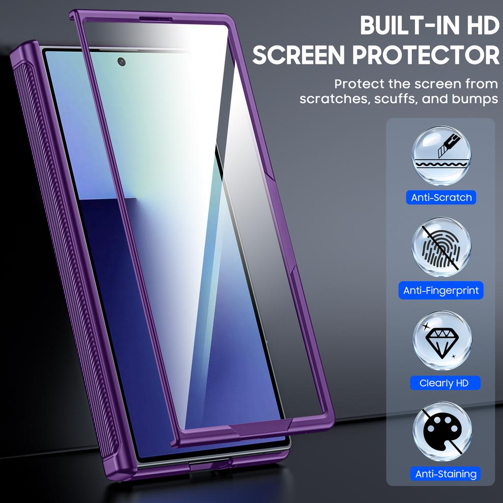 Samsung Galaxy Z Fold 7 Protective Case with RFID Wallet Holder Kickstand and Full Coverage Protection-Purple