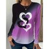 Gradient Love Graphic 3D Print Crew Neck Long Sleeve T-Shirt Fashion Womens Clothing Casual Y2k Clothes Harajuku Female Clothing