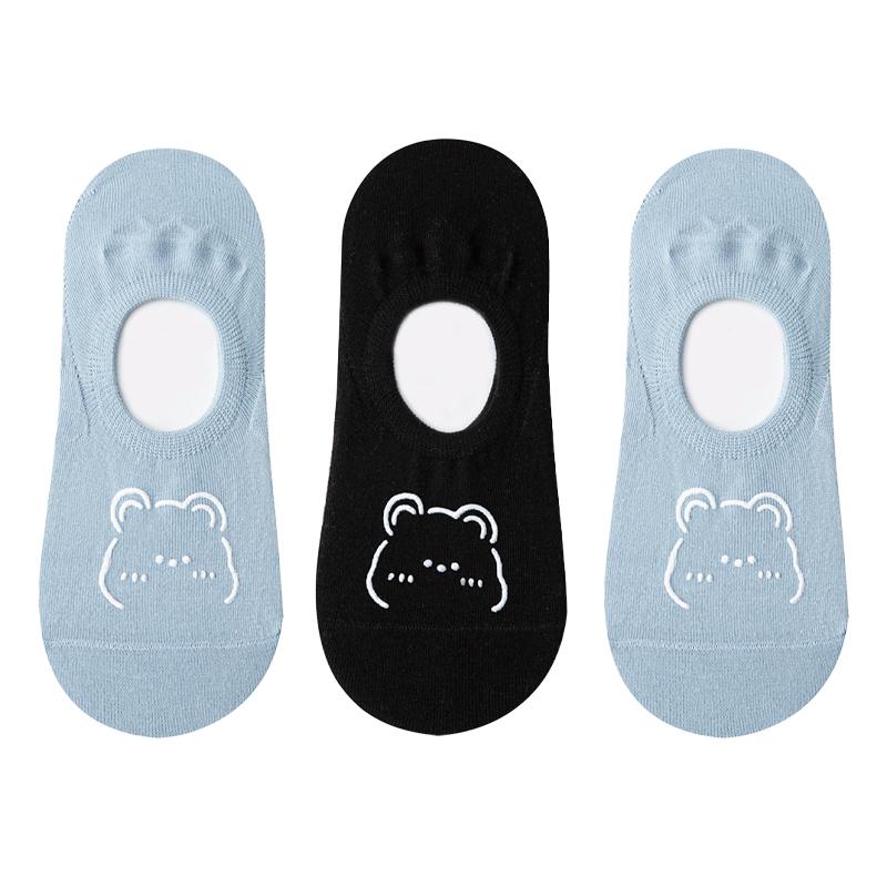 1/3 пары женских носков-лодочек с медвежьим узором, Нескользящие, не падающие невидимые носки, тонкие носки