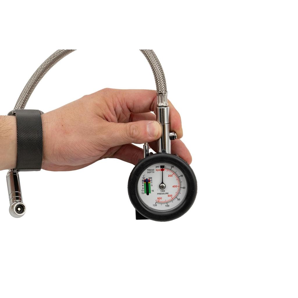 PLOT Compact Air Inflator Gauge for Motorcycles with Tire Groove Measurement Long Compatible with 120 Depth Gauge High Durability Stainless Steel Mesh