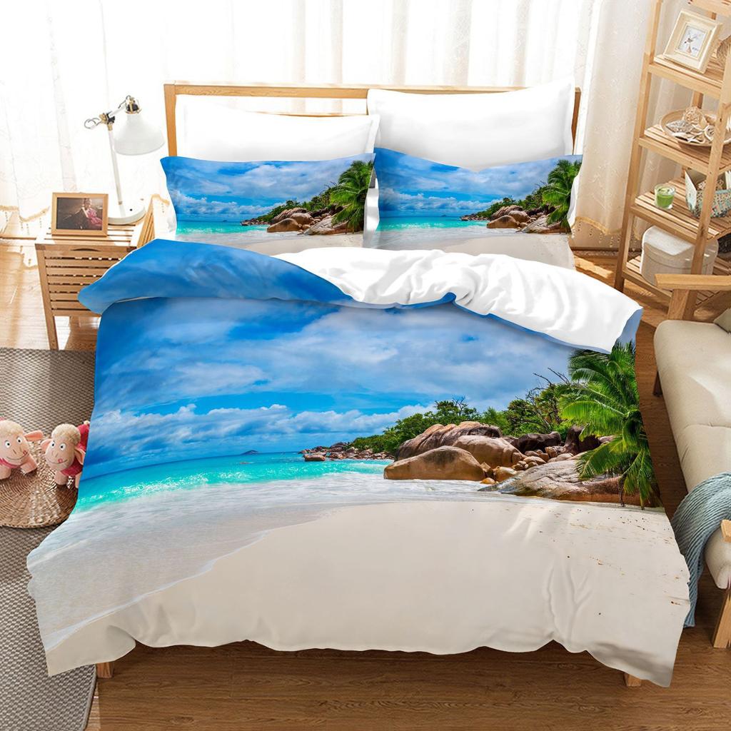 3D Digital Bedding Three-Piece Quilt Cover Landscape