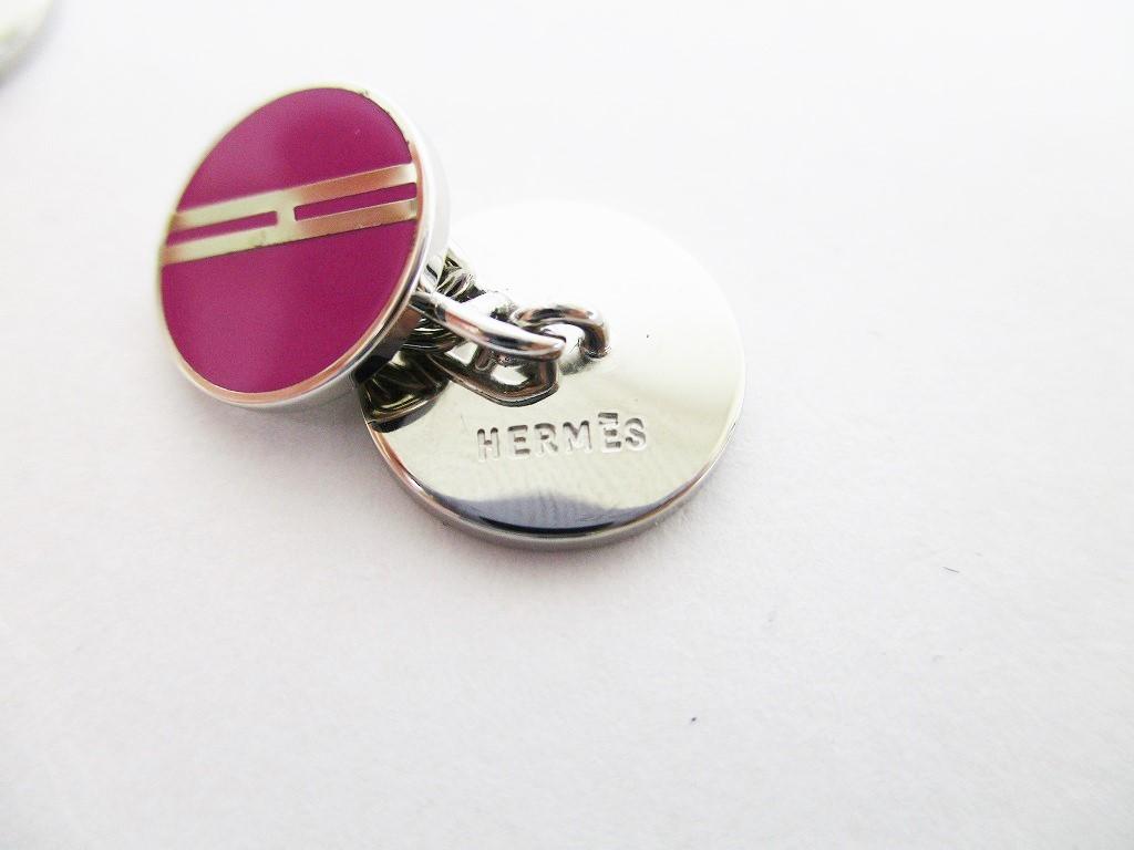 Подлинные запонки HERMES H Motif с серебряным покрытием розового цвета #7607 восстановленные