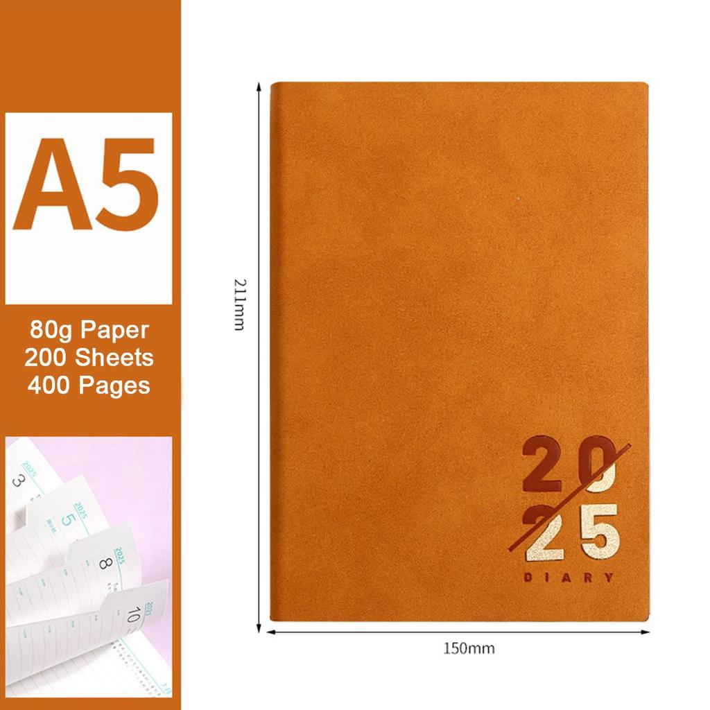 Кожаный деловой план на 2025 год формата А5, ежедневник для студентов, дневник учета на 365 дней, блокнот, памятка, 200 листов, 400 страниц