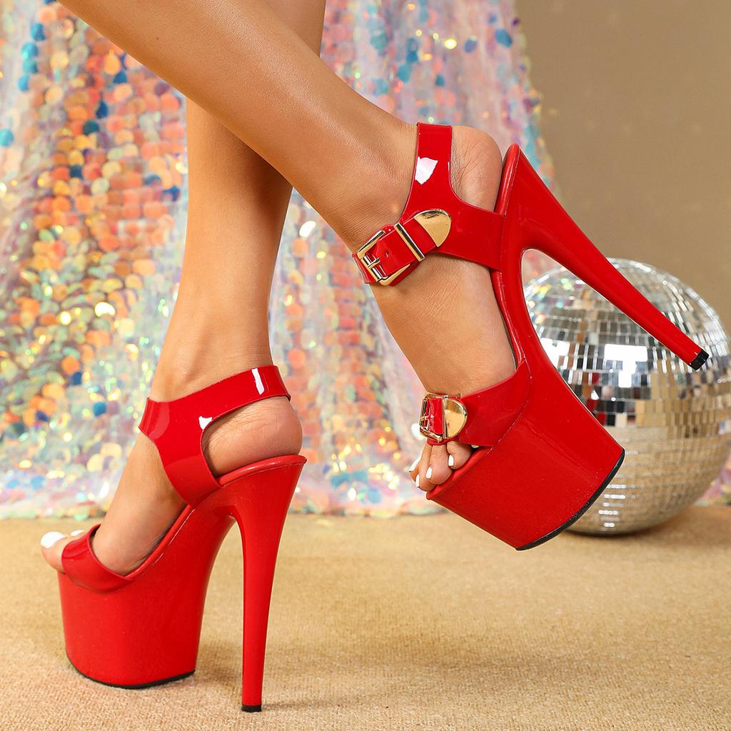 Женские сексуальные сандалии с черной пряжкой, танцевальная обувь, обувь для вечеринок для ночного клуба, водонепроницаемая платформа на 17 см и выше 7 см, LFD-181-A46