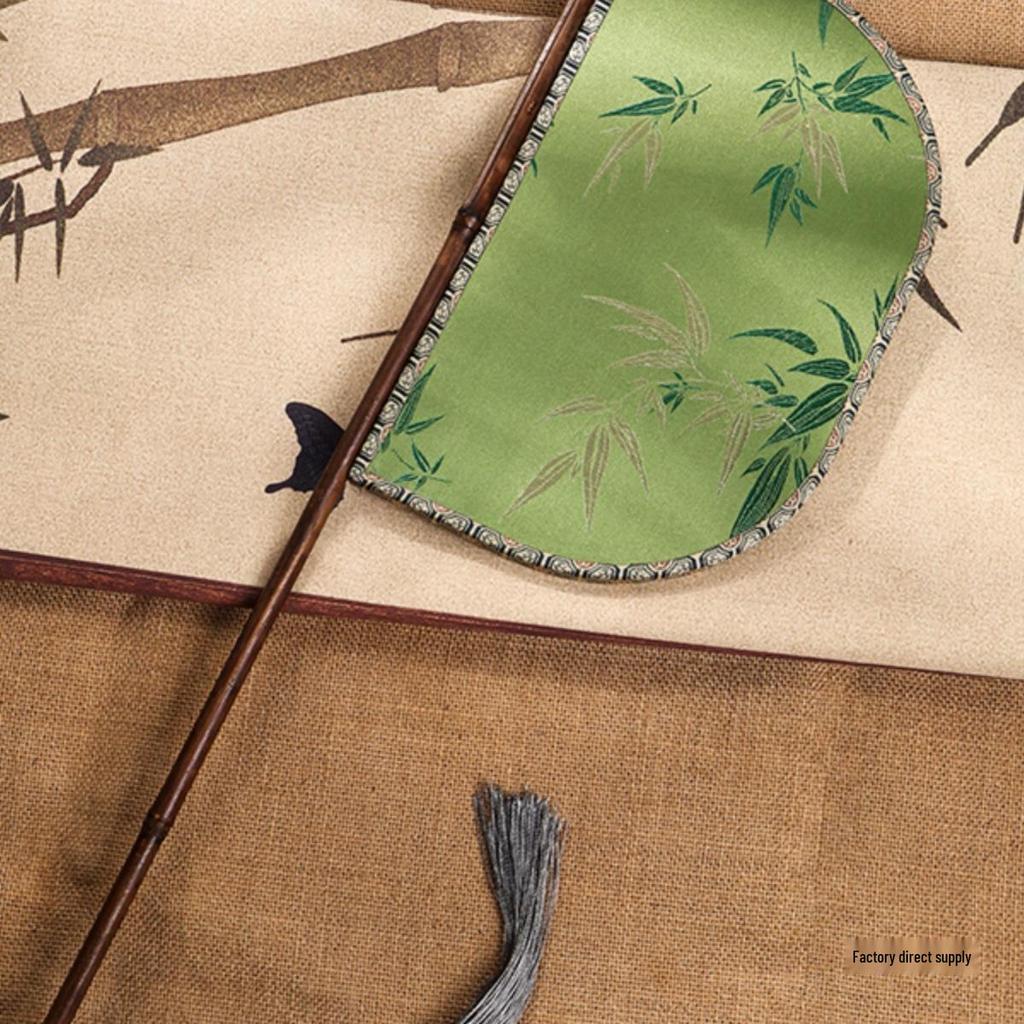 Purple Bamboo Knife Fan with Long Handle - Hanfu Catwalk Prop and Face Covering in Ancient Warring States Style