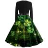 Women's Fashion Round Neck Casual Slim St Patrick's Day Printed Long Sleeve Dresses