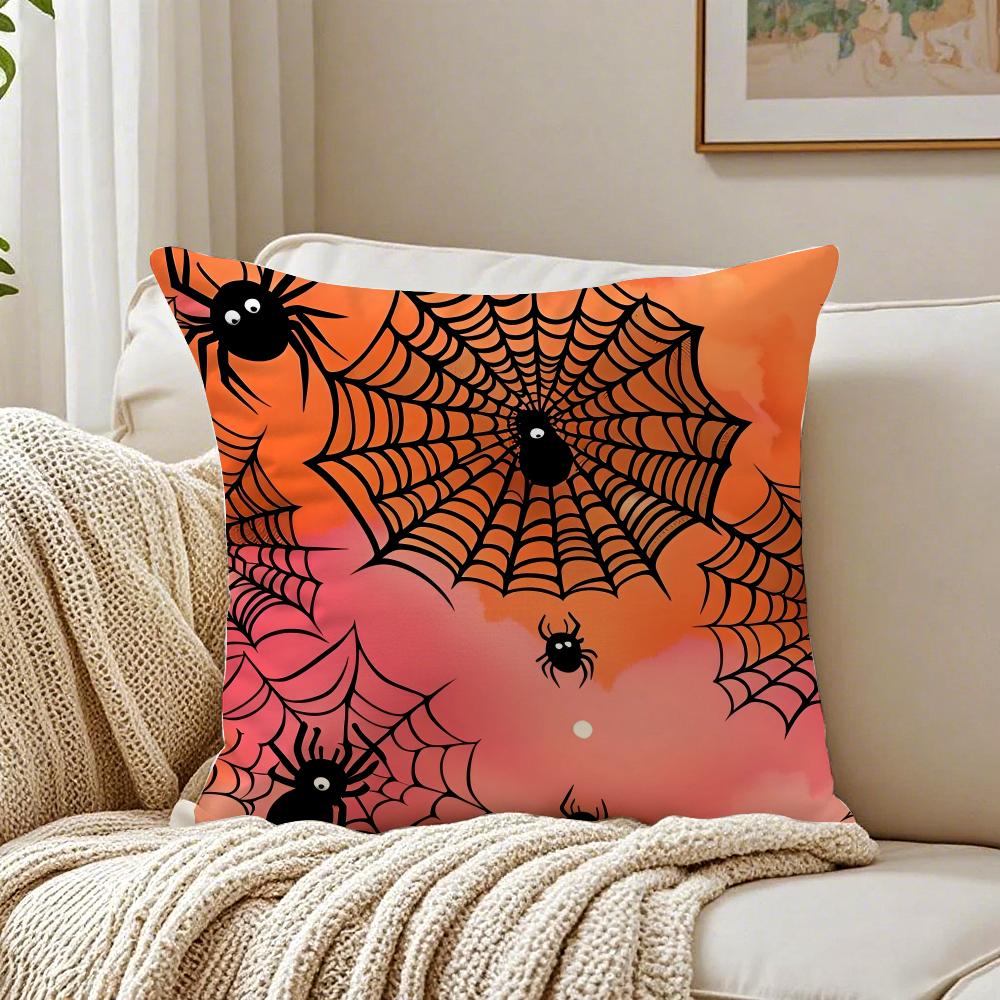 Scary Halloween Bat Pumpkin Cushion Cover Linen Minimalist Soft for Sofa Bed Home Room Decor