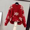 Women Christmas Sweaters Red Black Long Sleeve Jumpers Female Casual Mock Neck Pullovers Snowflake Pattern New Year Sweaters