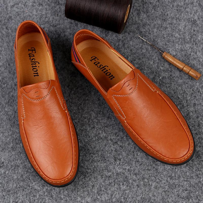 Classic Business Shoes Genuine Leather Mens Slip On Flats All-match Male Comfortable Loafers Casual Shoes Soft-Soled Moccasins