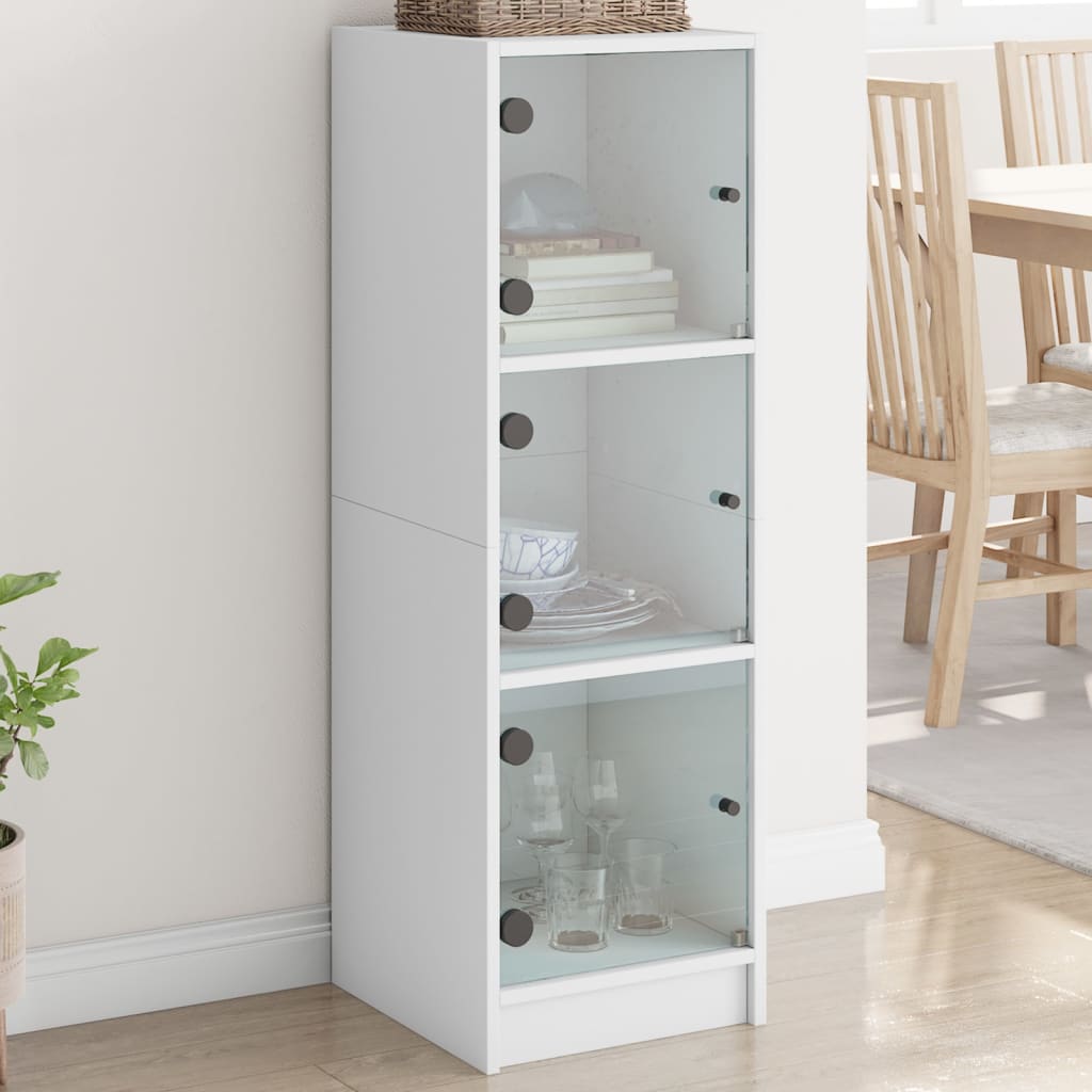 Highboard with Glass Doors White 35 x 37 x 109 cm