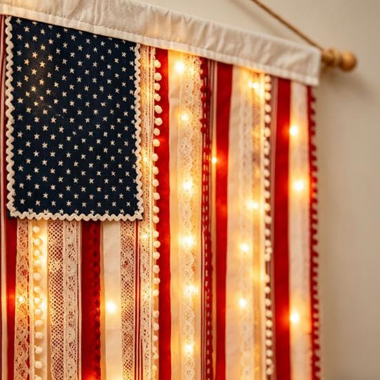 Настенный флаг Декоративный американский флаг-баннер со светодиодной подсветкой Винтажный стиль Полиэстер Настенное украшение для помещений и улицы Вечеринка