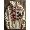 Men's Dark Floral Skull Print Hoodie Outdoor Halloween Hooded Casual Hoodies Print Front Pocket Fall Designer Hoodies Sweatshirt