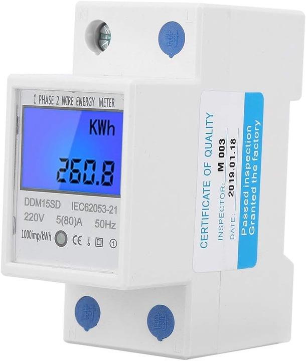 LICZNIK JEDNOFAZOWY DIN ENERGII LCD PRĄDU WATOMIERZ 5(80)A szynie KWh