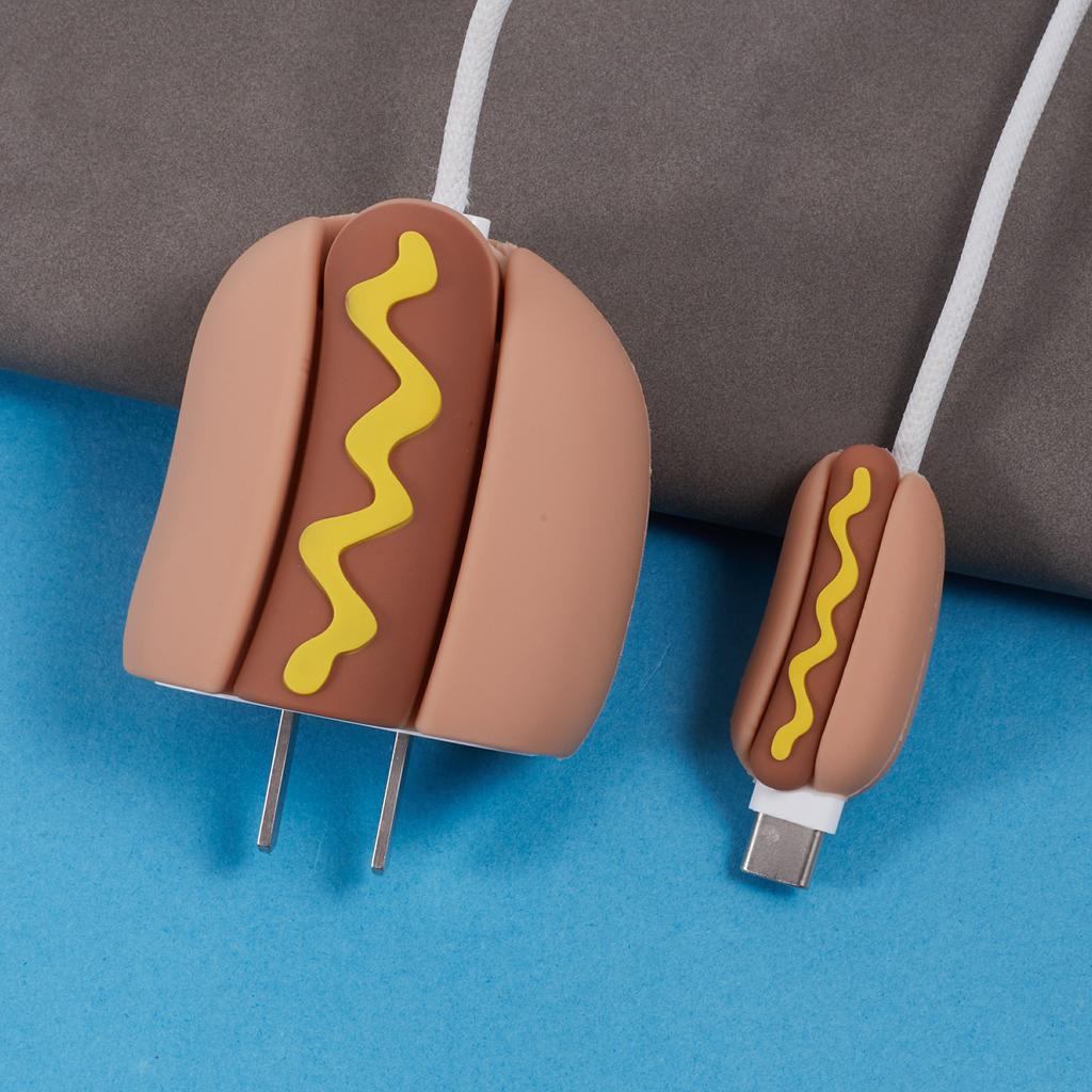 2Pcs/Set Ham Protective Sleeve for Apple iPhone 18/20W Charger Cover + Data Cable Saver Silicone Case