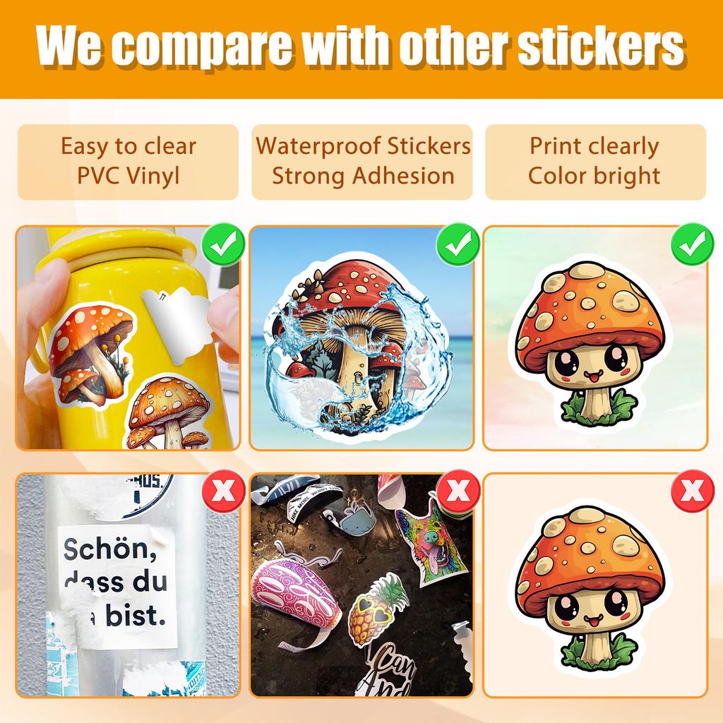 50PCS Trendy Mushroom Graffiti Stickers, Waterproof Decals for Luggage, Laptop & Decoration