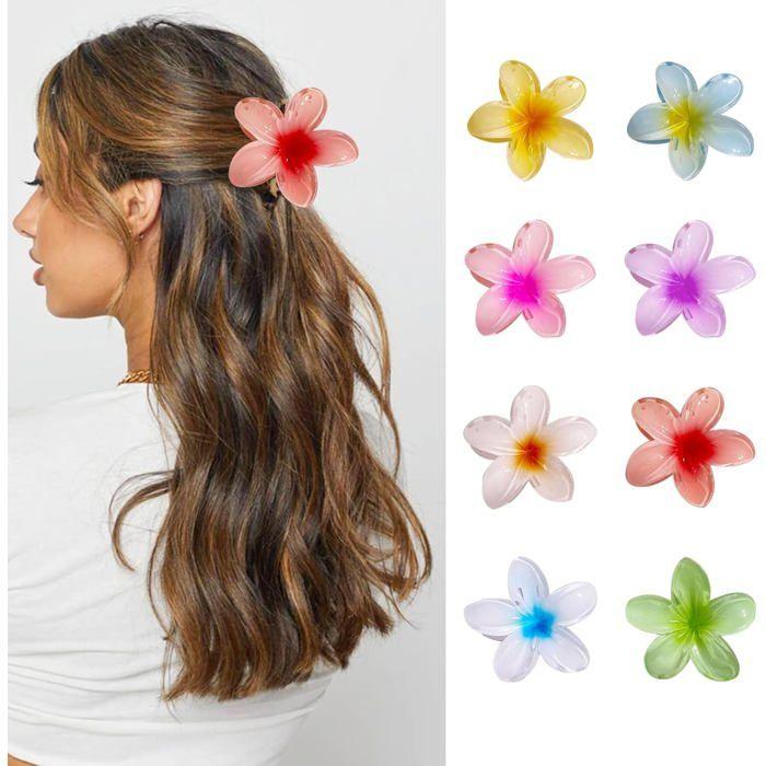 Pinces à cheveux - 8 Pièces - Fleur Plumeria - Antidérapantes - Pour Tous Types de Cheveux
