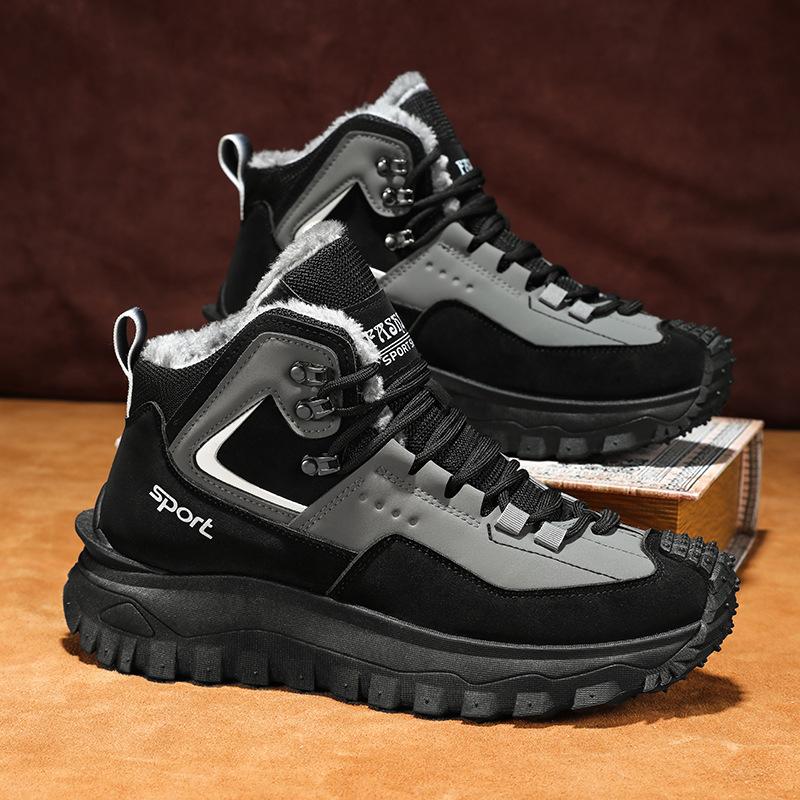 Модная мужская зимняя обувь Модные высокие хлопковые ботинки Плюшевые теплые зимние ботинки для мужчин Нескользящие ботинки на платформе Уличная защитная обувь Кроссовки