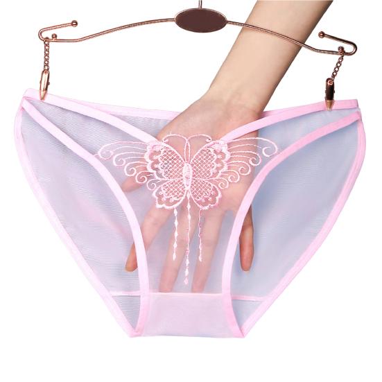 Бесшовные женские трусы со средней посадкой и вышивкой, принтом бабочек, ультратонкие прозрачные сексуальные трусы