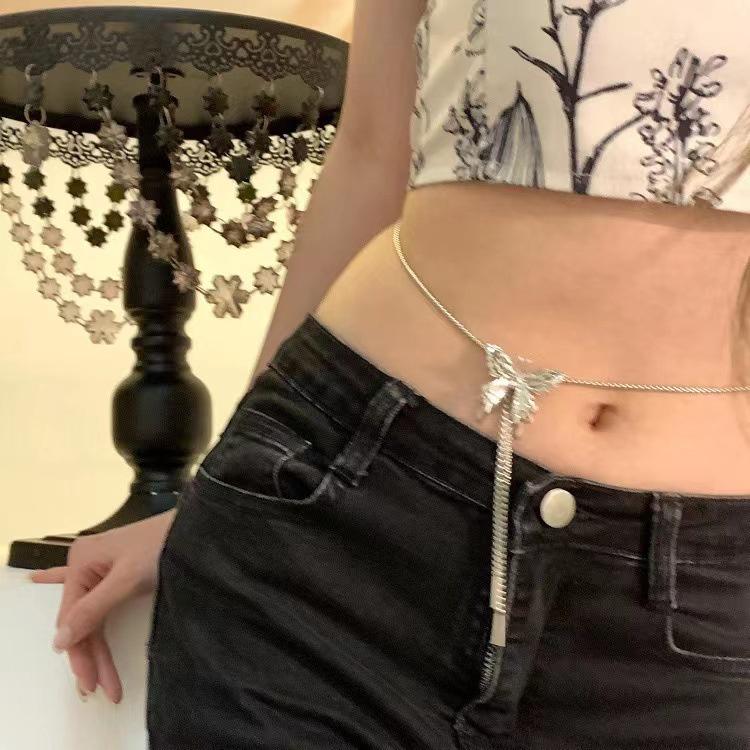 iF ME Fashion Butterfly Silver Necklace Adjustable Drawstring Waist Chain Choker for Women Jewelry Accessories